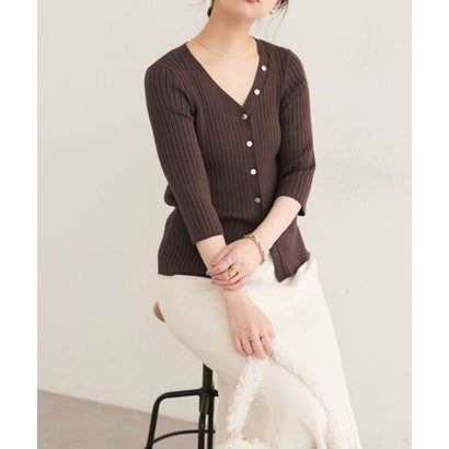 【natural couture】うす金釦ぴたリブニットカーディガン （BK）｜詳細画像