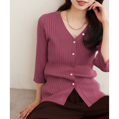 【natural couture】うす金釦ぴたリブニットカーディガン （PK）｜詳細画像