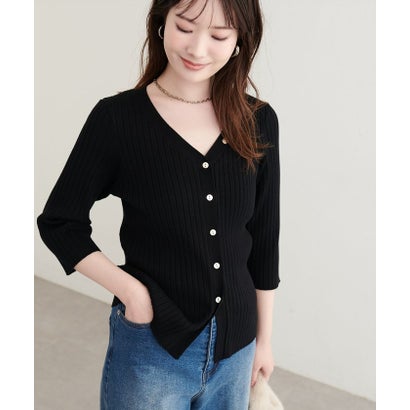 【natural couture】うす金釦ぴたリブニットカーディガン （PK）｜詳細画像