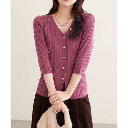 【natural couture】うす金釦ぴたリブニットカーディガン （OFF）｜詳細画像