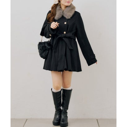 ナイスクラップ NICE CLAUP 【continuer】衿ファープリーツミドルコート （black）｜詳細画像
