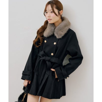 ナイスクラップ NICE CLAUP 【continuer】衿ファープリーツミドルコート （black）｜詳細画像