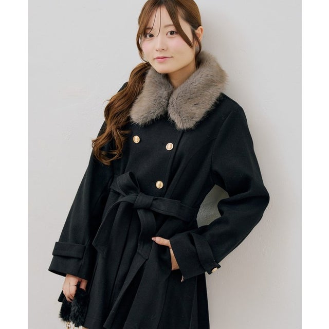【continuer】衿ファープリーツミドルコート （black）