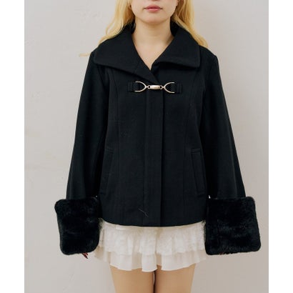 ナイスクラップ NICE CLAUP 【ANOTHER BRANCH】ビット付フェイクウールショートコート （black）｜詳細画像