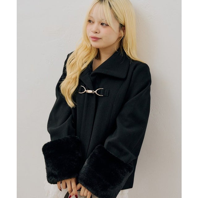 【ANOTHER BRANCH】ビット付フェイクウールショートコート （black）