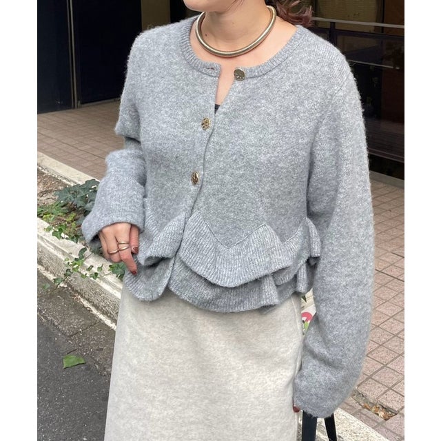 【新色追加】《上品見え・着回し抜群》ヘムフリルカーディガン （gray）