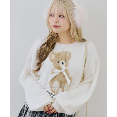 ナイスクラップ NICE CLAUP 【continuer】フェザーくまさんニット （offwhite）｜詳細画像