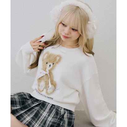 ナイスクラップ NICE CLAUP 【continuer】フェザーくまさんニット （offwhite）｜詳細画像
