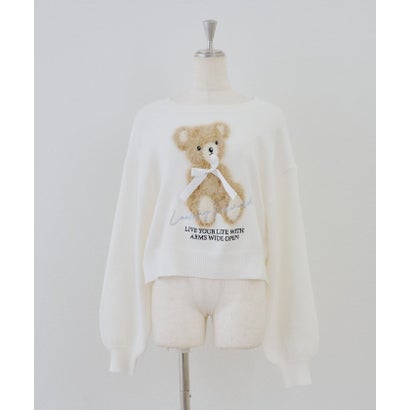 ナイスクラップ NICE CLAUP 【continuer】フェザーくまさんニット （offwhite）｜詳細画像
