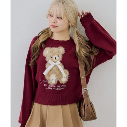 ナイスクラップ NICE CLAUP 【continuer】フェザーくまさんニット （bordeaux）｜詳細画像