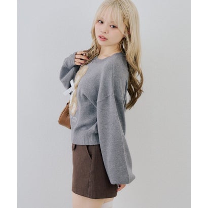 ナイスクラップ NICE CLAUP 【continuer】フェザーくまさんニット （bordeaux）｜詳細画像