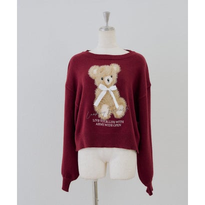 ナイスクラップ NICE CLAUP 【continuer】フェザーくまさんニット （bordeaux）｜詳細画像