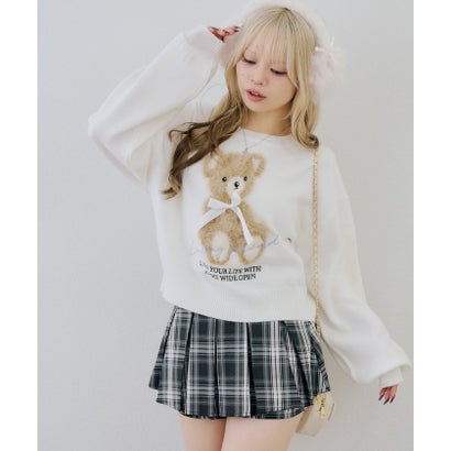 ナイスクラップ NICE CLAUP 【continuer】フェザーくまさんニット （bordeaux）｜詳細画像