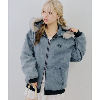 ナイスクラップ NICE CLAUP 【ANOTHER BRANCH】デニム中綿フェイクファー付ブルゾン （navy）｜詳細画像