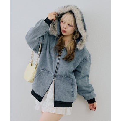 ナイスクラップ NICE CLAUP 【ANOTHER BRANCH】デニム中綿フェイクファー付ブルゾン （navy）｜詳細画像