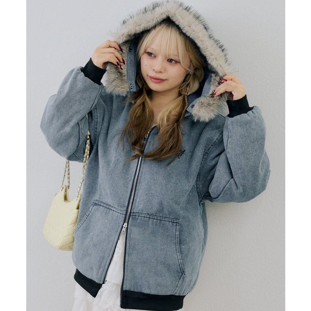 【ANOTHER BRANCH】デニム中綿フェイクファー付ブルゾン （navy）