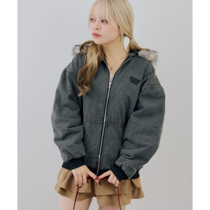 ナイスクラップ NICE CLAUP 【ANOTHER BRANCH】デニム中綿フェイクファー付ブルゾン （black）｜詳細画像