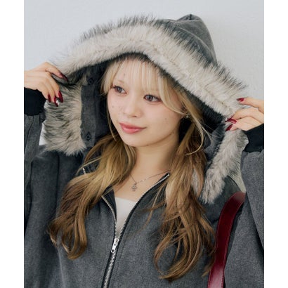 ナイスクラップ NICE CLAUP 【ANOTHER BRANCH】デニム中綿フェイクファー付ブルゾン （black）｜詳細画像