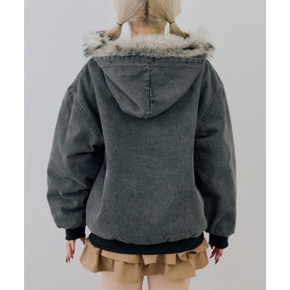 ナイスクラップ NICE CLAUP 【ANOTHER BRANCH】デニム中綿フェイクファー付ブルゾン （black）｜詳細画像