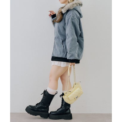 ナイスクラップ NICE CLAUP 【ANOTHER BRANCH】デニム中綿フェイクファー付ブルゾン （black）｜詳細画像