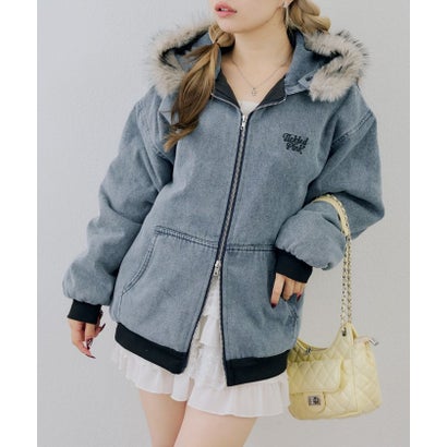 ナイスクラップ NICE CLAUP 【ANOTHER BRANCH】デニム中綿フェイクファー付ブルゾン （black）｜詳細画像