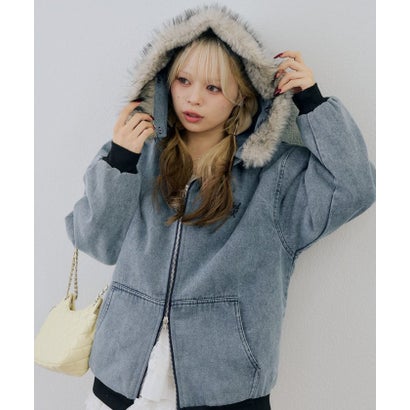 ナイスクラップ NICE CLAUP 【ANOTHER BRANCH】デニム中綿フェイクファー付ブルゾン （black）｜詳細画像