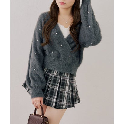 ナイスクラップ NICE CLAUP 【ANOTHER BRANCH】パール付フェザーカシュクールニット （mintgreen）｜詳細画像