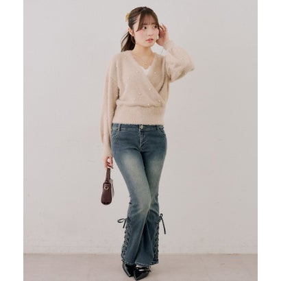 ナイスクラップ NICE CLAUP 【ANOTHER BRANCH】パール付フェザーカシュクールニット （mintgreen）｜詳細画像