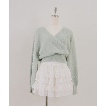 ナイスクラップ NICE CLAUP 【ANOTHER BRANCH】パール付フェザーカシュクールニット （mintgreen）｜詳細画像