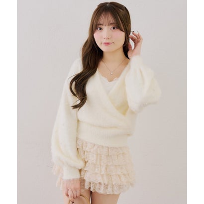 ナイスクラップ NICE CLAUP 【ANOTHER BRANCH】パール付フェザーカシュクールニット （mintgreen）｜詳細画像