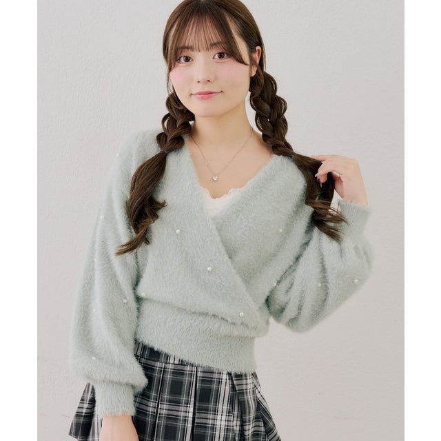 【ANOTHER BRANCH】パール付フェザーカシュクールニット （mintgreen）