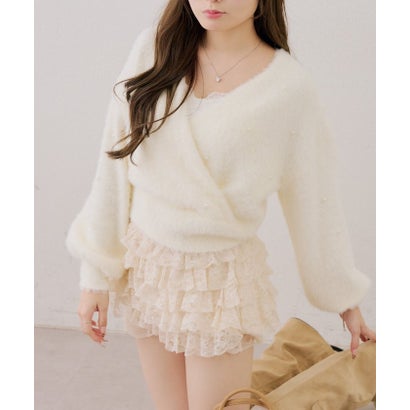 ナイスクラップ NICE CLAUP 【ANOTHER BRANCH】パール付フェザーカシュクールニット （beige）｜詳細画像