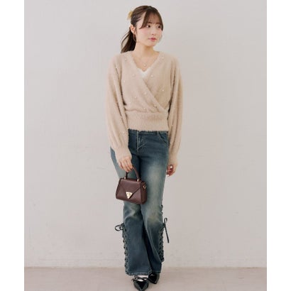 ナイスクラップ NICE CLAUP 【ANOTHER BRANCH】パール付フェザーカシュクールニット （beige）｜詳細画像