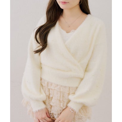 ナイスクラップ NICE CLAUP 【ANOTHER BRANCH】パール付フェザーカシュクールニット （beige）｜詳細画像