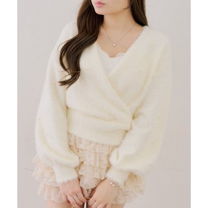 ナイスクラップ NICE CLAUP 【ANOTHER BRANCH】パール付フェザーカシュクールニット （beige）｜詳細画像