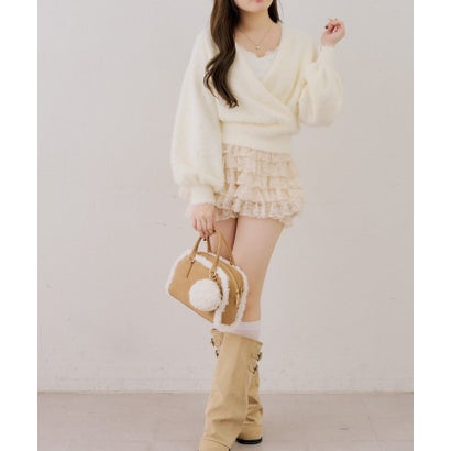 ナイスクラップ NICE CLAUP 【ANOTHER BRANCH】パール付フェザーカシュクールニット （ivory）｜詳細画像
