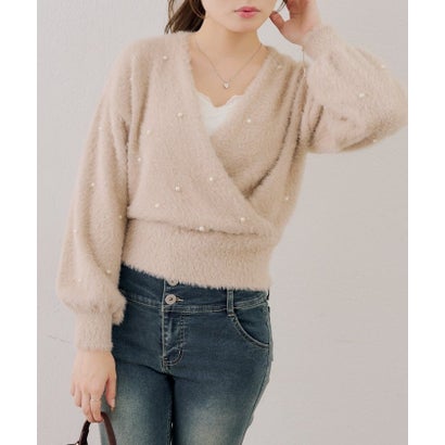 ナイスクラップ NICE CLAUP 【ANOTHER BRANCH】パール付フェザーカシュクールニット （ivory）｜詳細画像