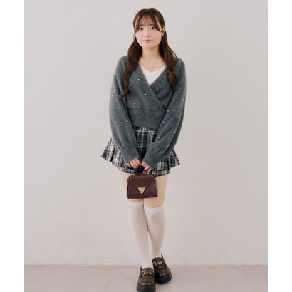 ナイスクラップ NICE CLAUP 【ANOTHER BRANCH】パール付フェザーカシュクールニット （charcoal）｜詳細画像