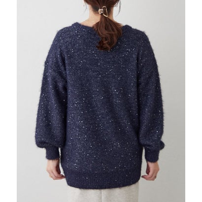 ナイスクラップ NICE CLAUP スパンコールフェザーチュニック （navy）｜詳細画像