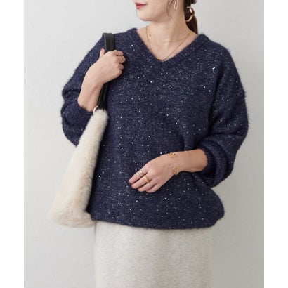 ナイスクラップ NICE CLAUP スパンコールフェザーチュニック （navy）｜詳細画像