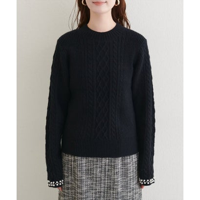 【natural couture】袖口パールもちふわニット （BK）｜詳細画像