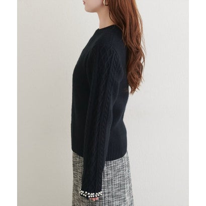 【natural couture】袖口パールもちふわニット （BK）｜詳細画像