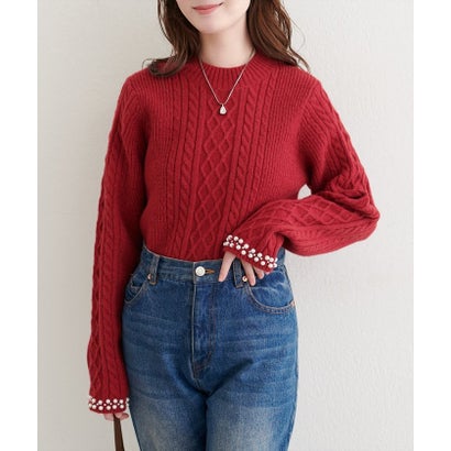 【natural couture】袖口パールもちふわニット （BK）｜詳細画像