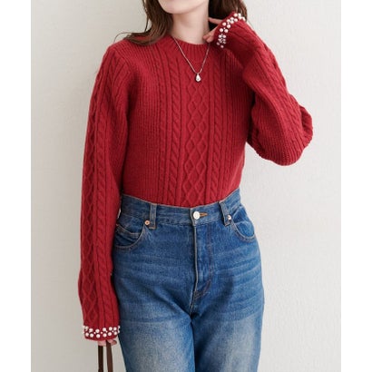 【natural couture】袖口パールもちふわニット （BK）｜詳細画像