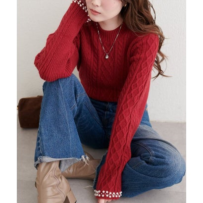 【natural couture】袖口パールもちふわニット （BK）｜詳細画像