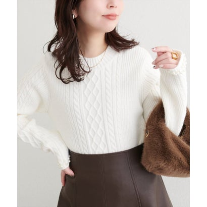【natural couture】袖口パールもちふわニット （BK）｜詳細画像