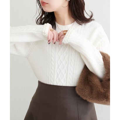 【natural couture】袖口パールもちふわニット （BK）｜詳細画像