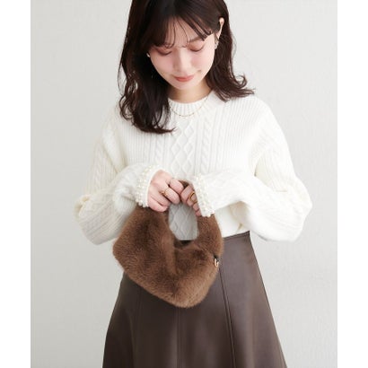 【natural couture】袖口パールもちふわニット （BK）｜詳細画像
