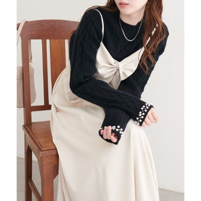 【natural couture】袖口パールもちふわニット （BK）｜詳細画像