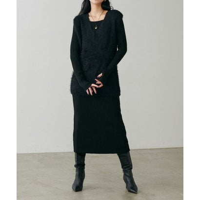 【natural couture】選べるリブニットワンピ×フェザーベストセット （OFF）｜詳細画像